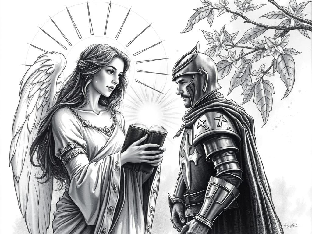 Divine Kindness to Knight and Daughter in Pencil Sketch Styl...