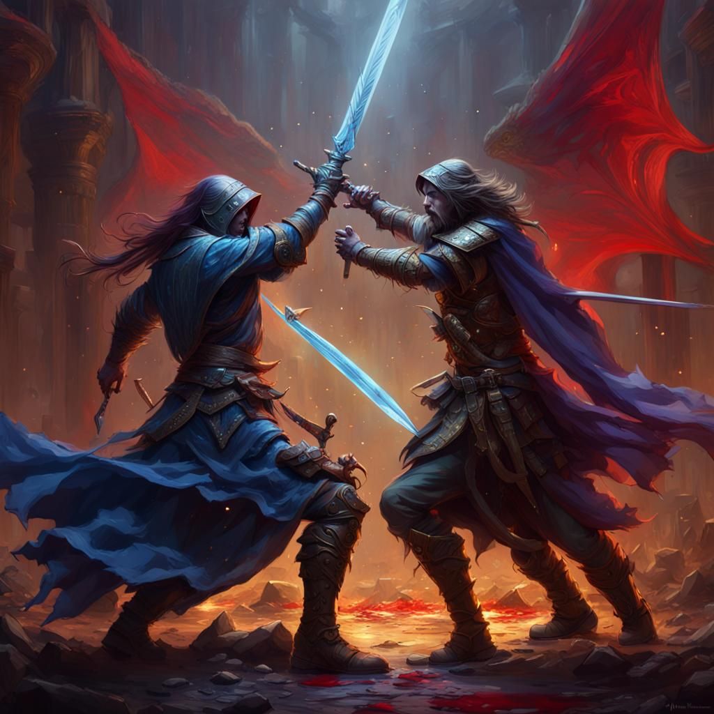 Epic Sword Fight in Dark Fantasy Style