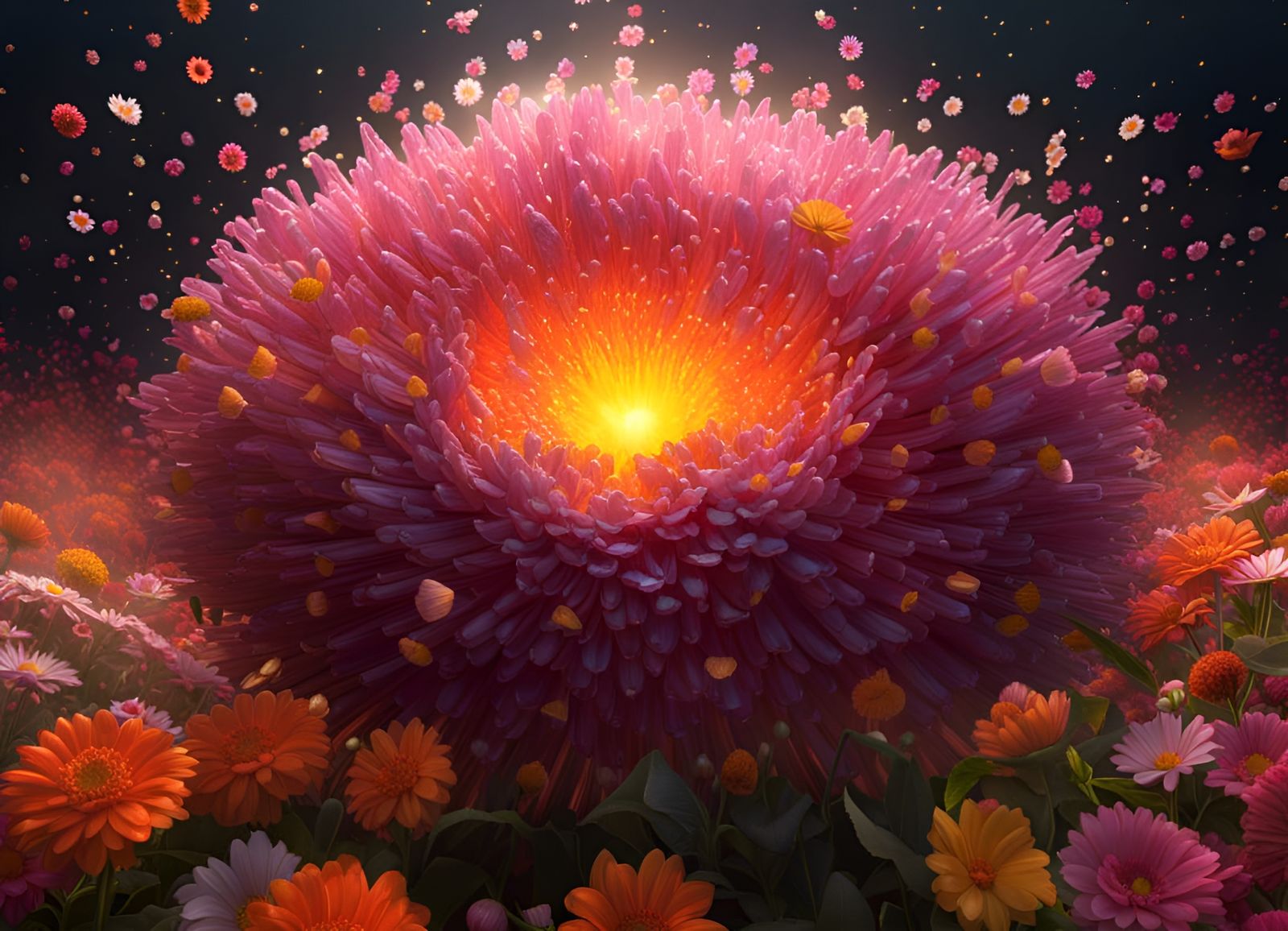 Explosion of Flowers in Hyperrealistic Style