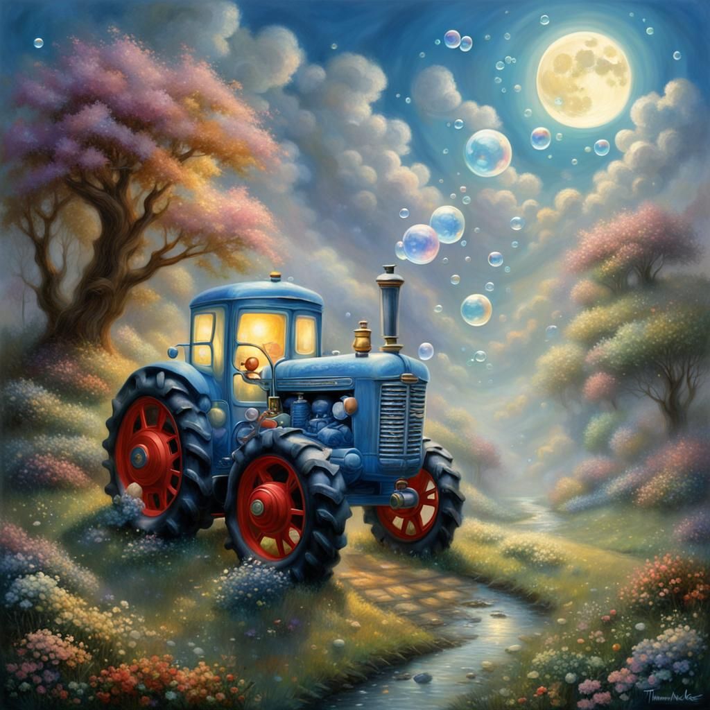 Ethereal Miniature World with Toy Tractor in Fantasy Style