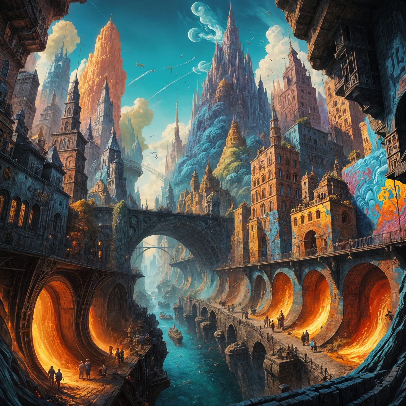 Fantasy Underground Metropolis in Vibrant Splendor