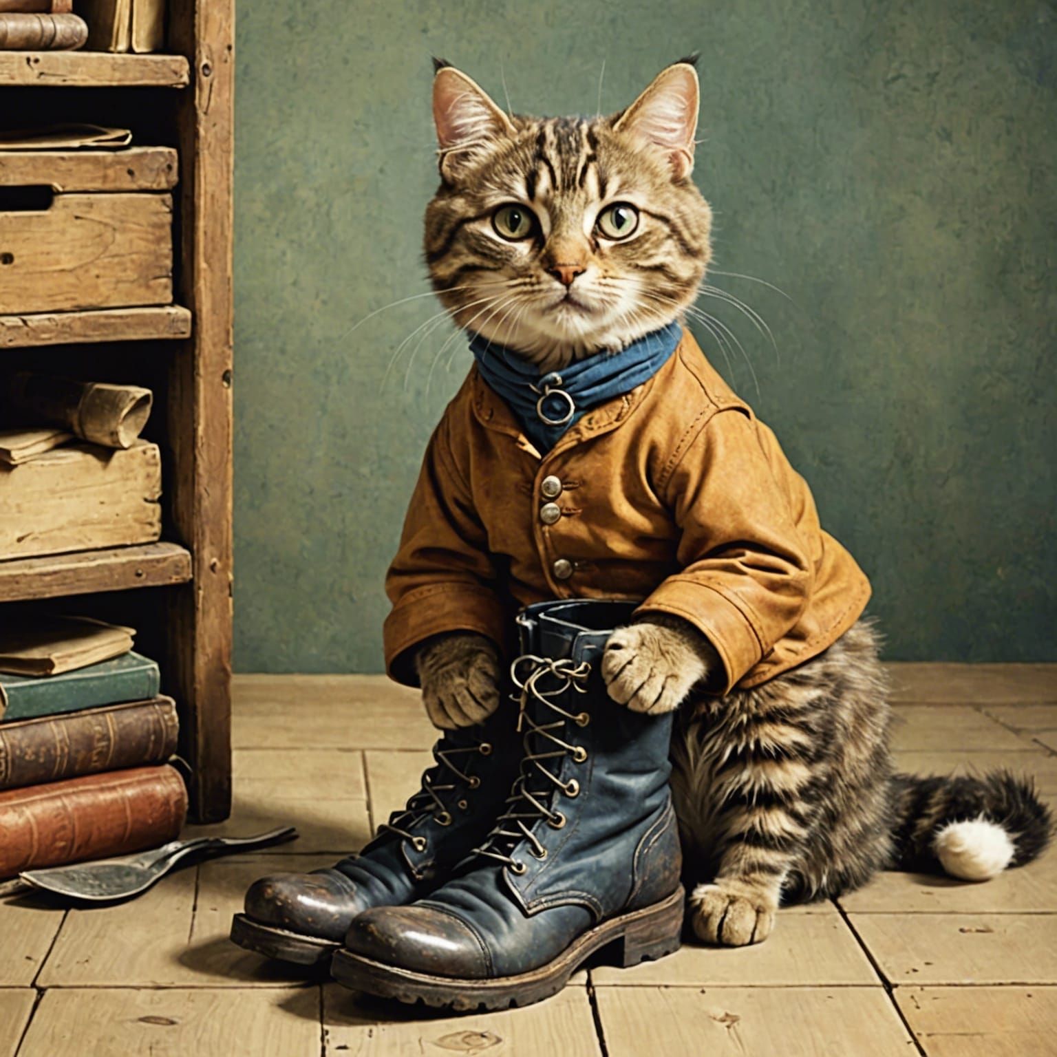 Whimsical Feline in Boots, a Vintage Storybook Illustration