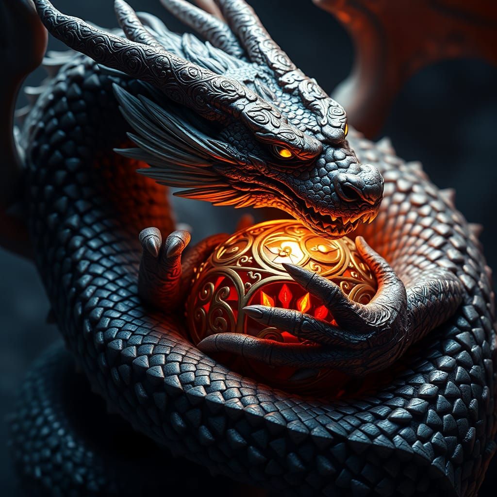 Dragon Wrapped Around Magical Artifact in Detailed Matte Sty...