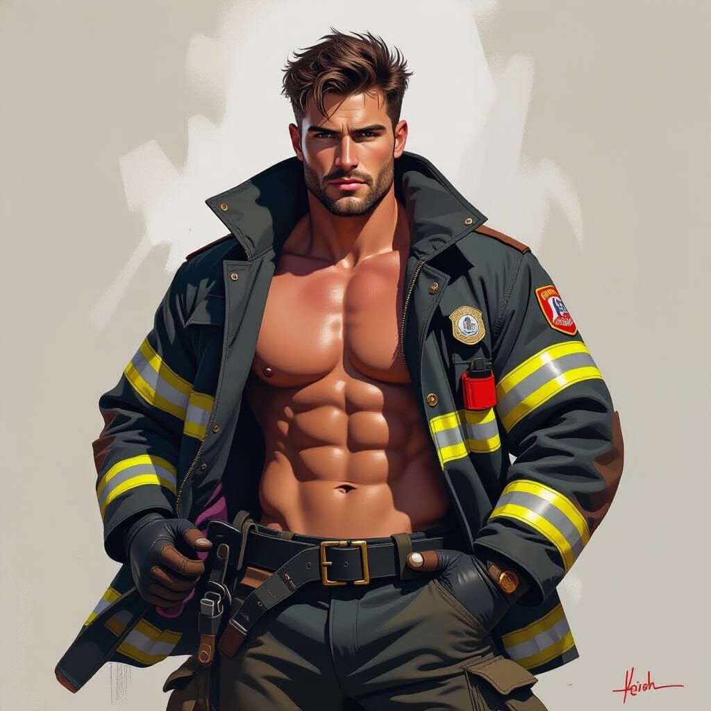 Heroic Firefighter in Cinematic Style