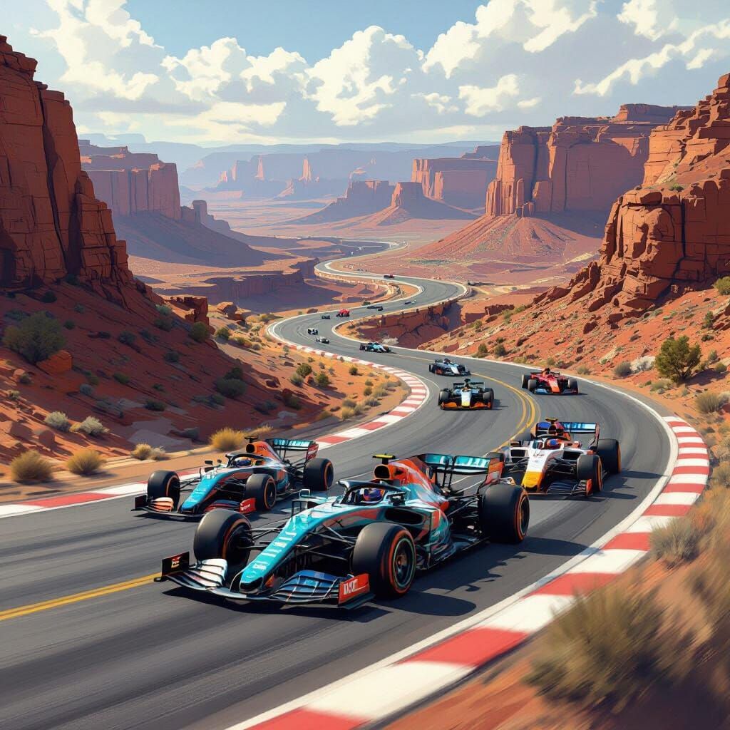 Futuristic F1 Race Through the Grand Canyon