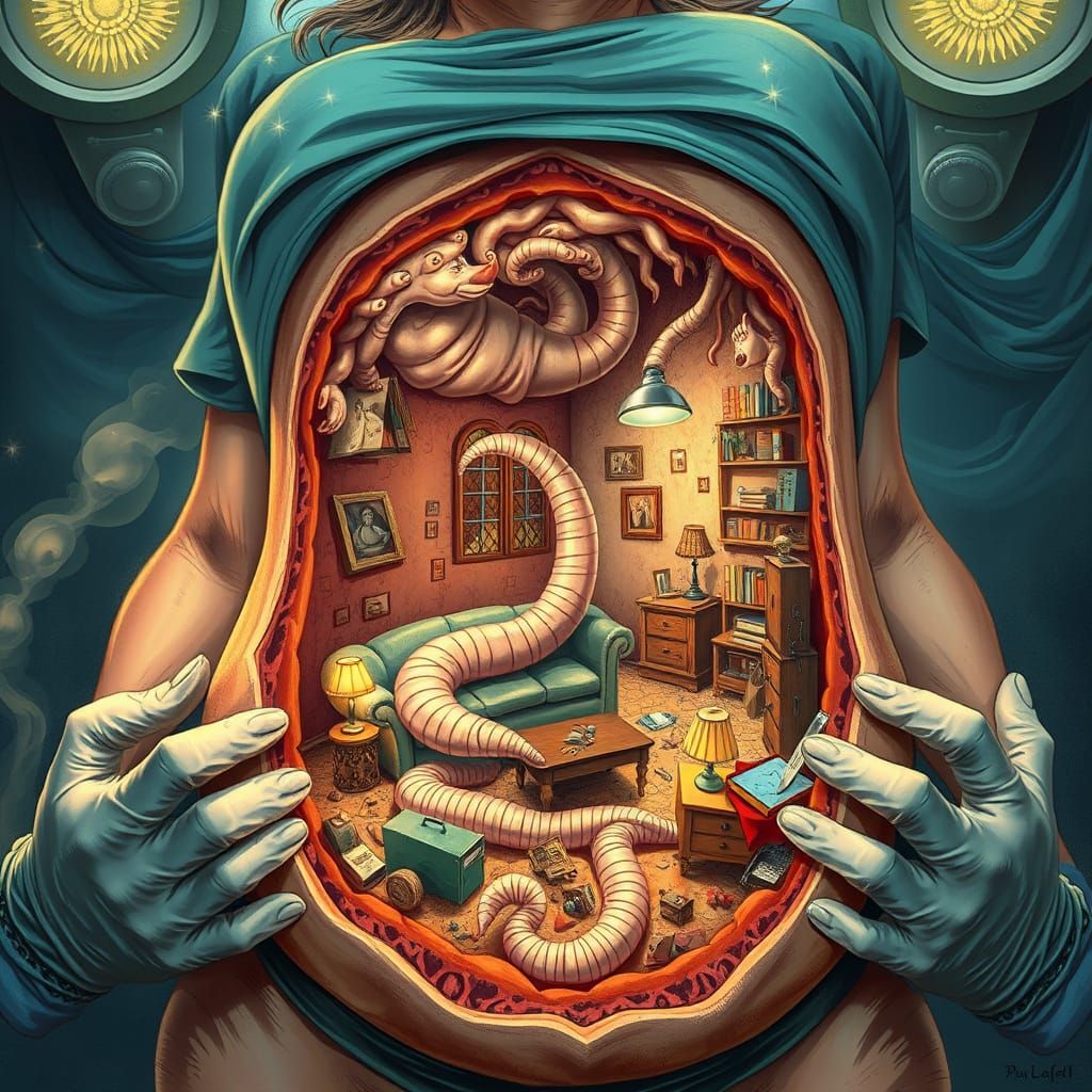 Whimsical Worm Friend in Human Torso Illustration
