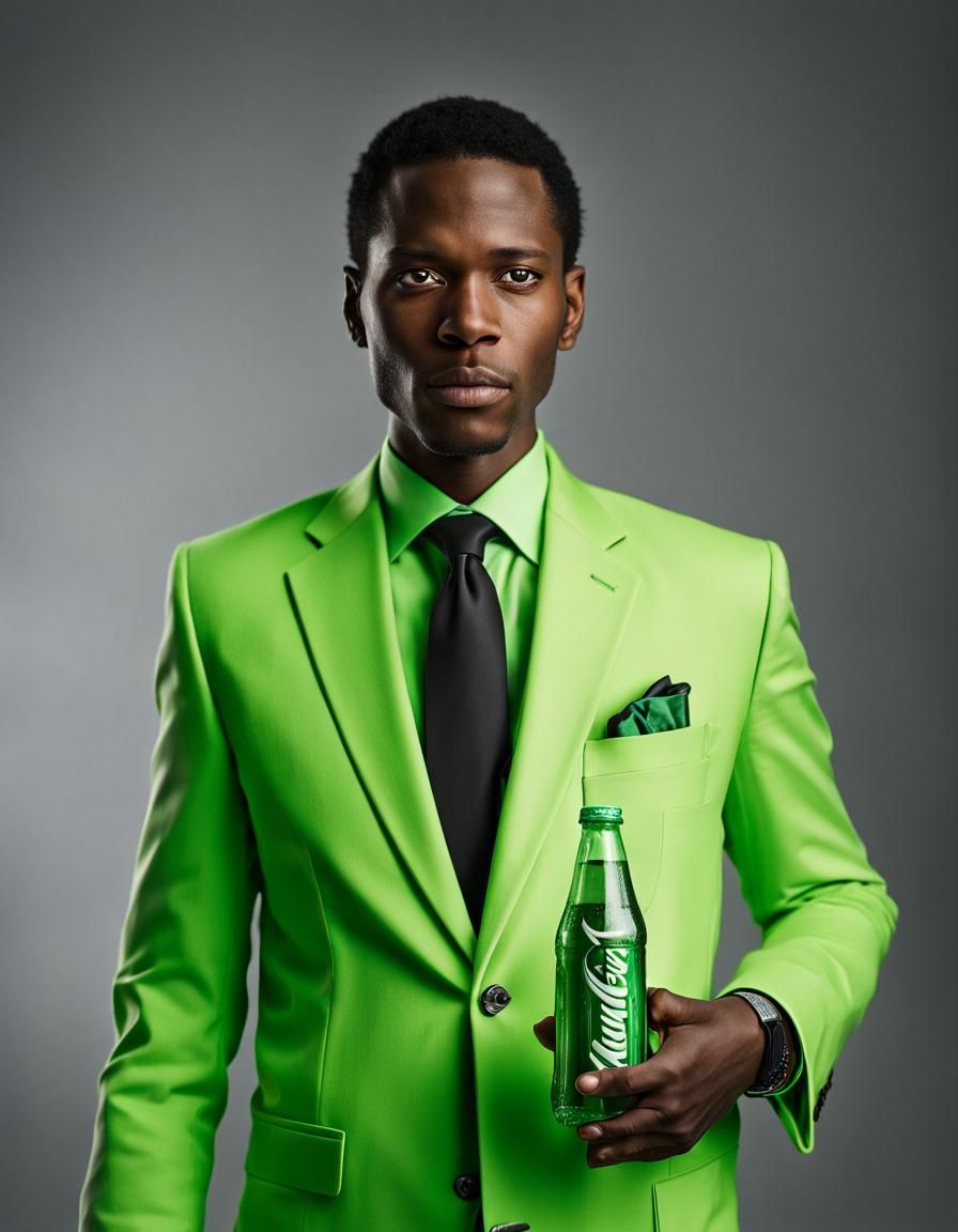 Intense Portrait of Man in Neon Green Suit
