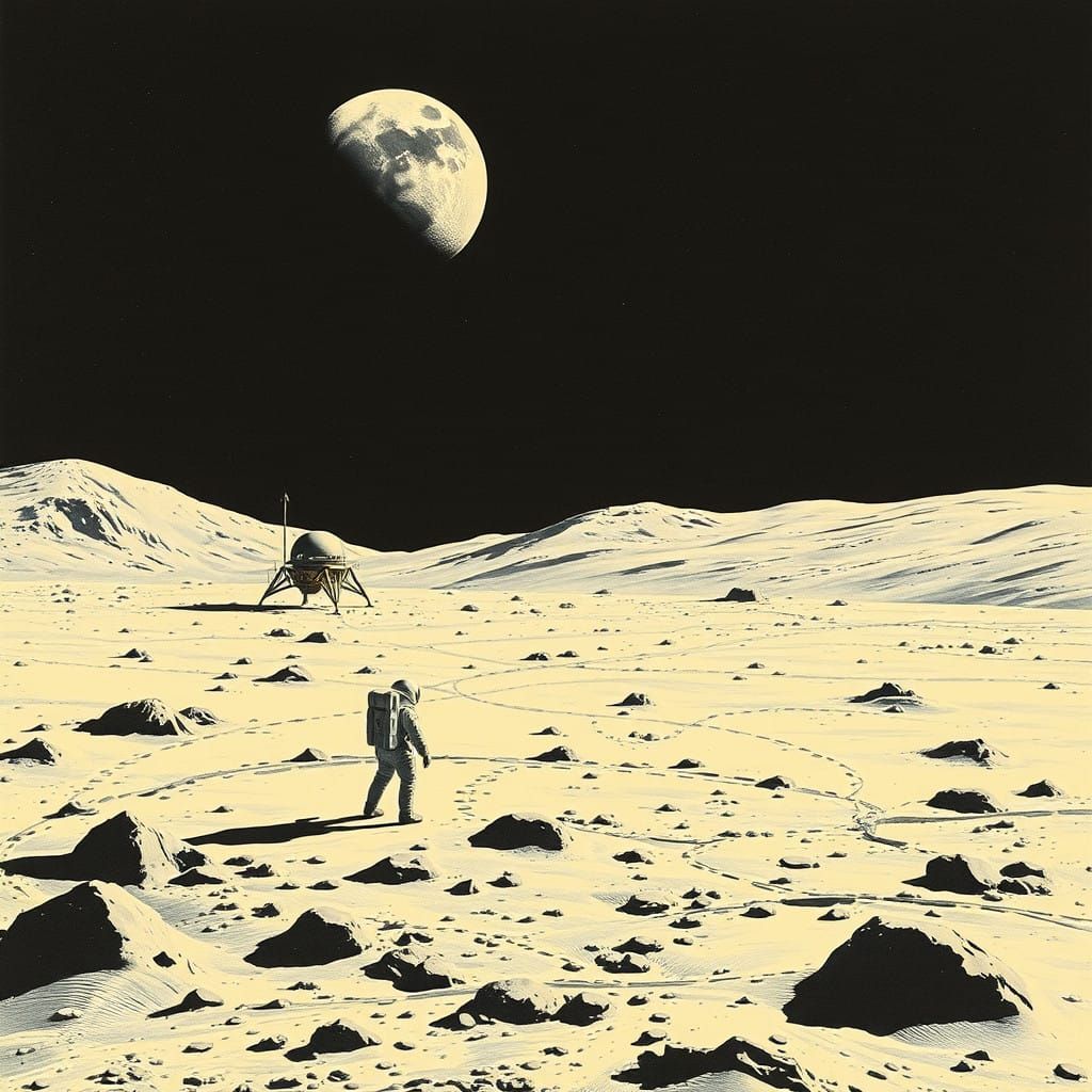 Moonlit Odyssey in Vintage Sci-Fi Illustration