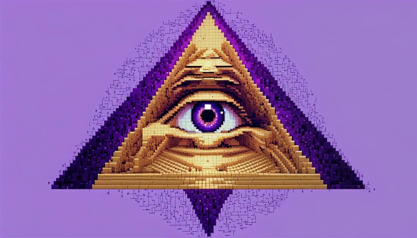 Illuminati Symbol in Violet Glitch Pixel Art