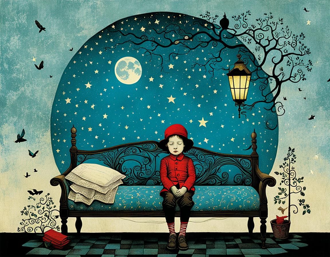 Little Dreamer in Surreal Graphic Style