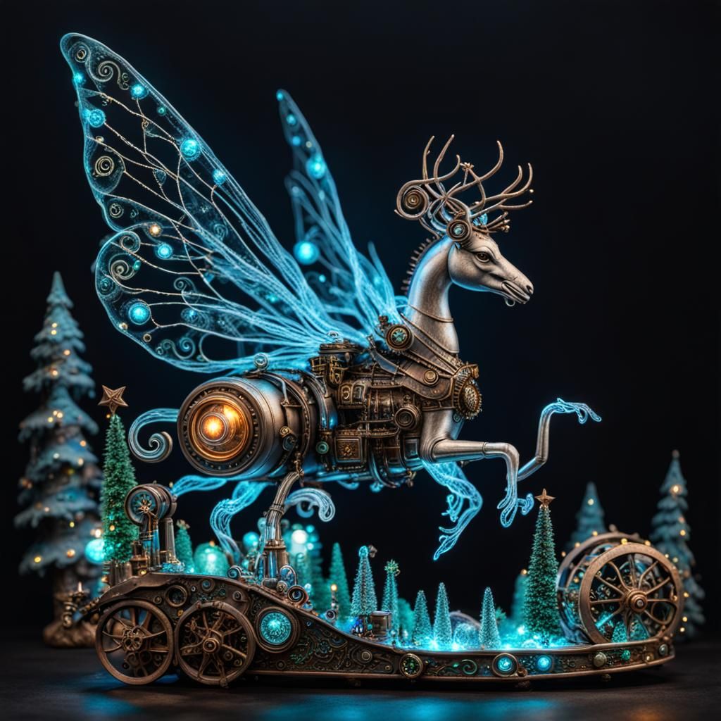 Bioluminescent Fairy-Tale Christmas Wonderland with Steampun...