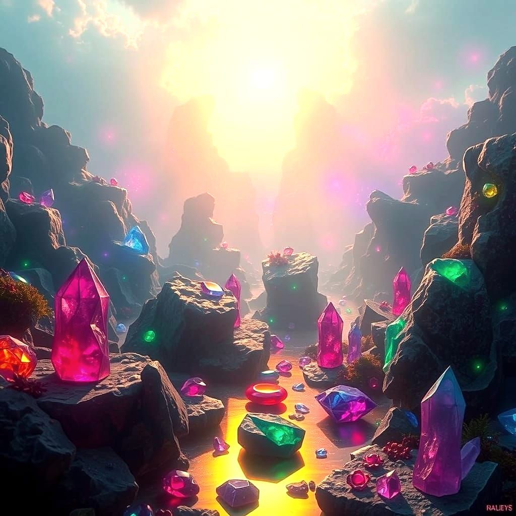 Glimmering Gemstone Paradise Illuminated by Soft Light
