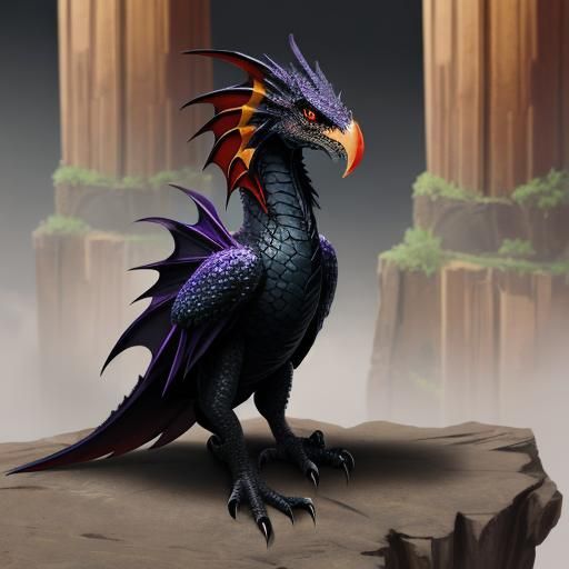 Dark Fantasy Raven Dragon with Feathers