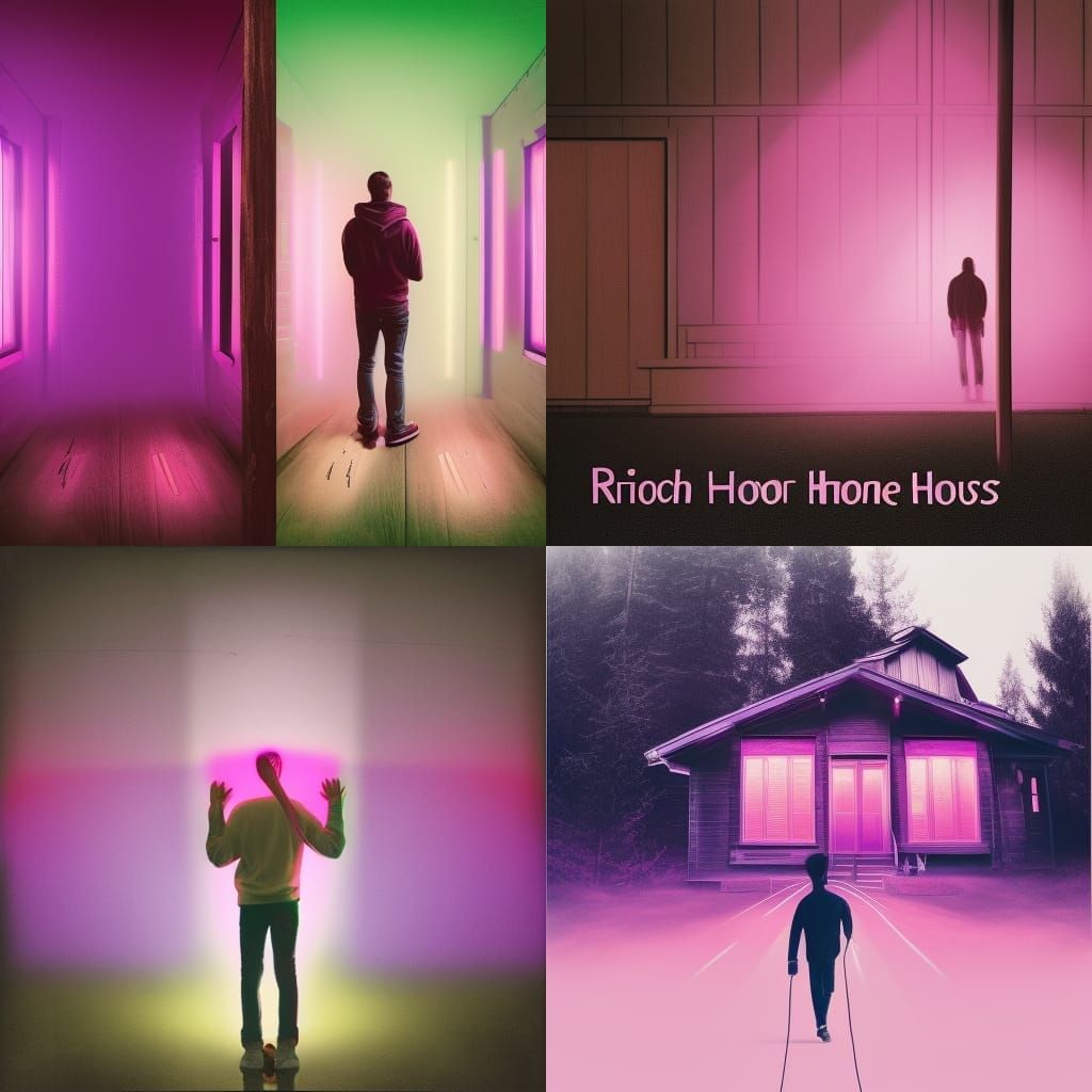 Neon-lit House with Figure in Cyberpunk Style