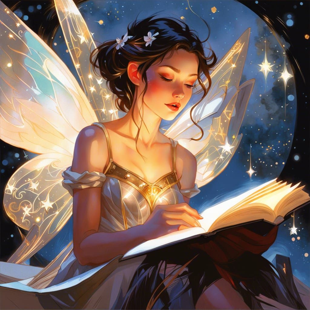 Enchanted Book and Fairy in Fantasy Landscape