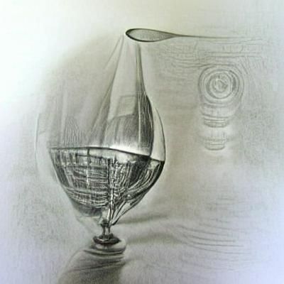 Pencil Drawing of Wine Glass with Reflections