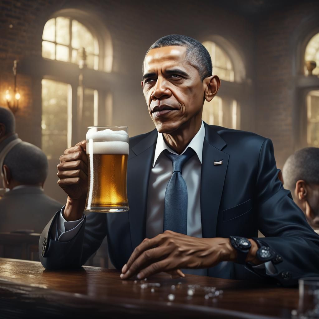 Obama Drinking Beer in Detailed Matte Painting