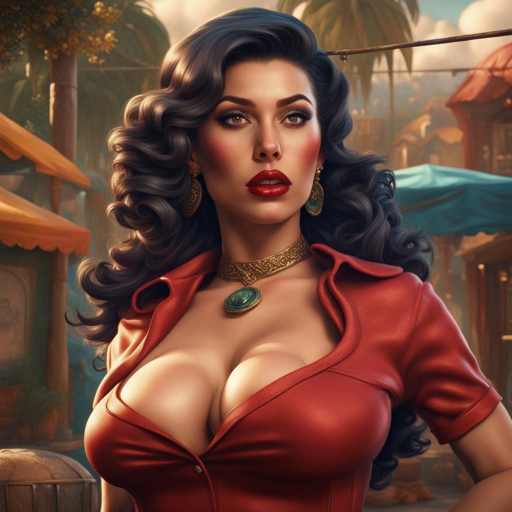 Hyperrealistic Latina Pinup Girl in Detailed Matte Painting