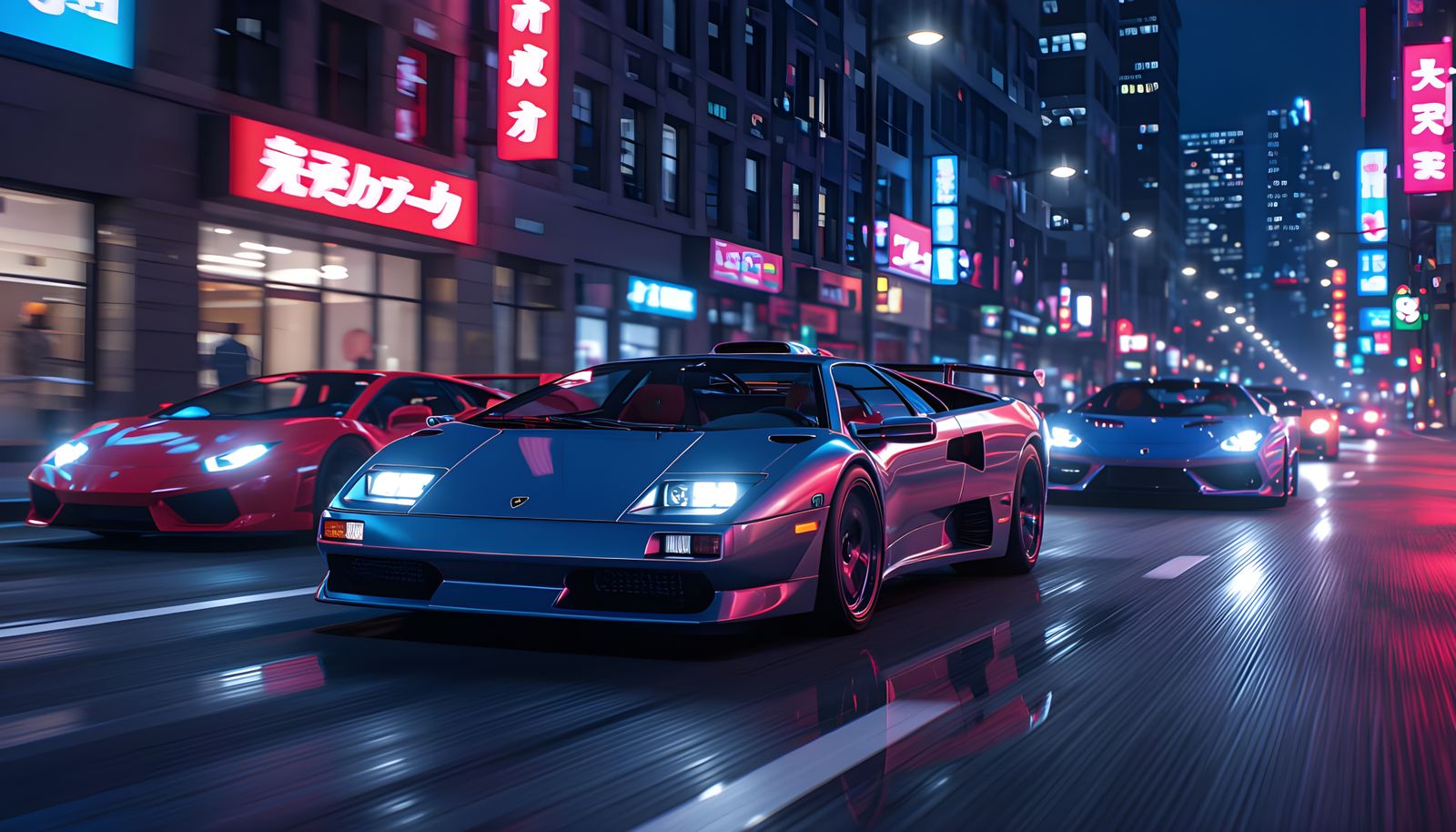 Lamborghini Diablo Races JDM Cars on City Streets at Night