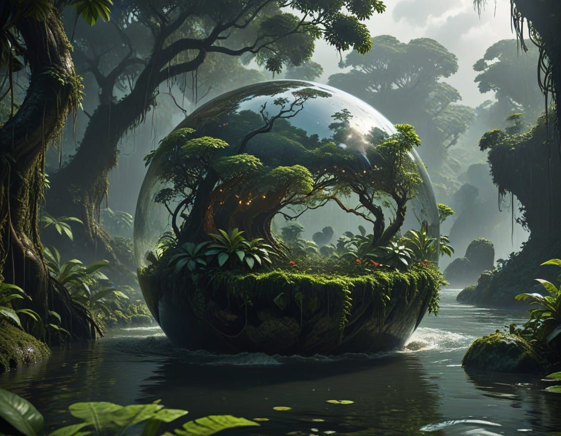 Vibrant Jungle Microcosm in Turbulent Storm