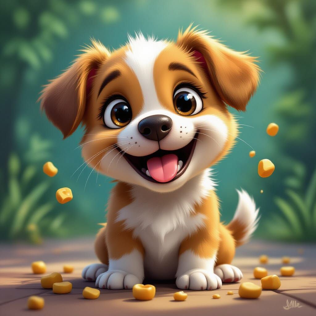 Exaggerated Puppy Begging for Food as Matte Painting