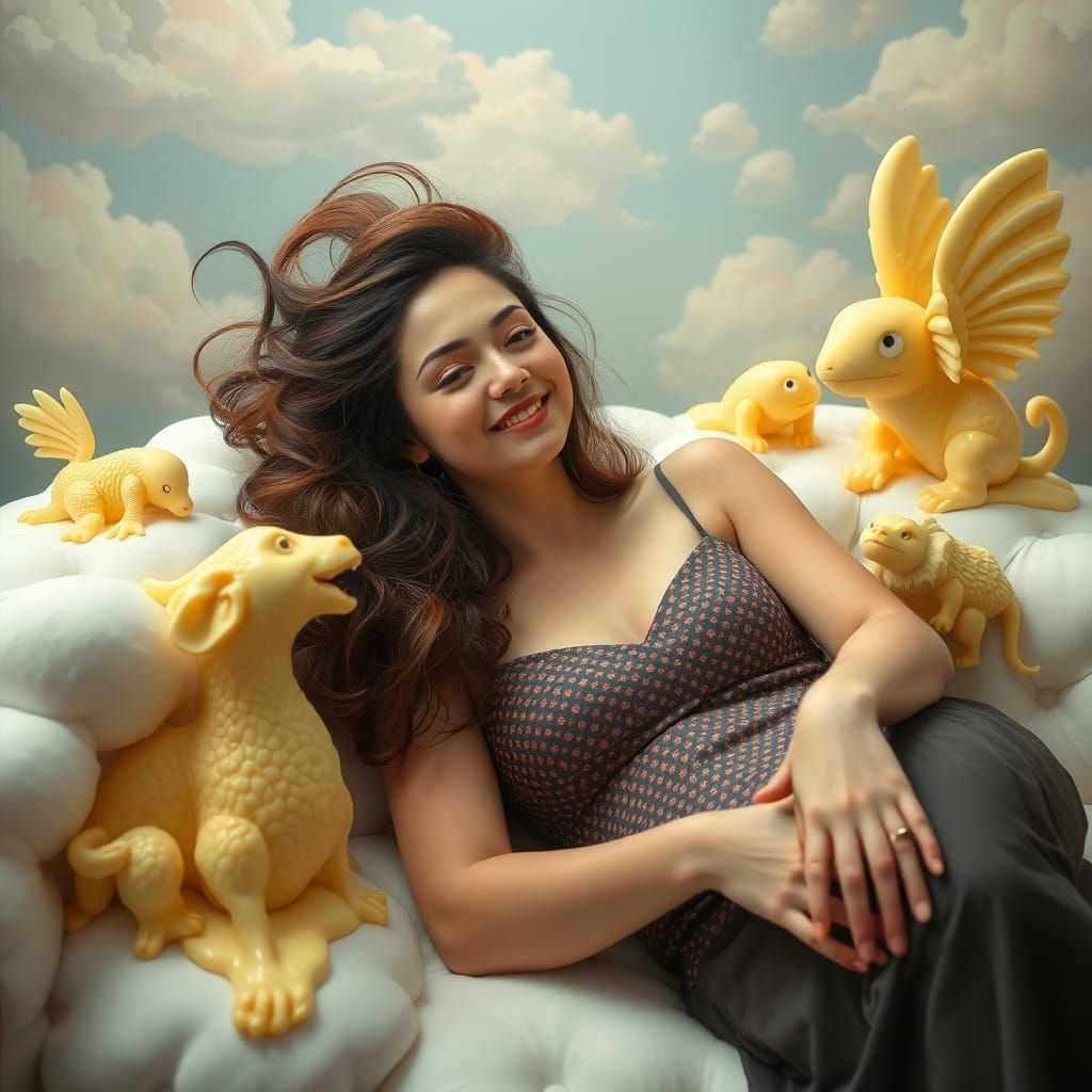 Whimsical Surrealist Dreamscape with Melting Butter Creature...