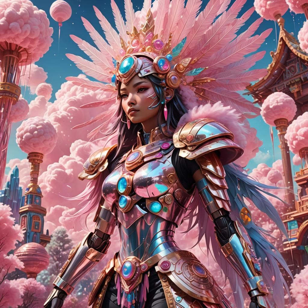 Aztec Mecha Girl in Candy Cotton Clouds