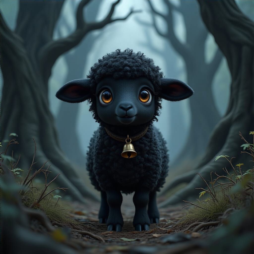 Black Lamb in Mystical Woods: 3D Anime Art