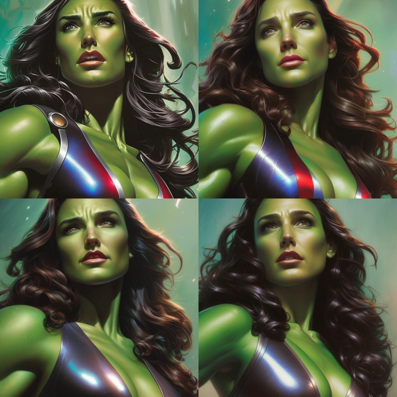 Muscular She-Hulk Caricature in Crayon Style