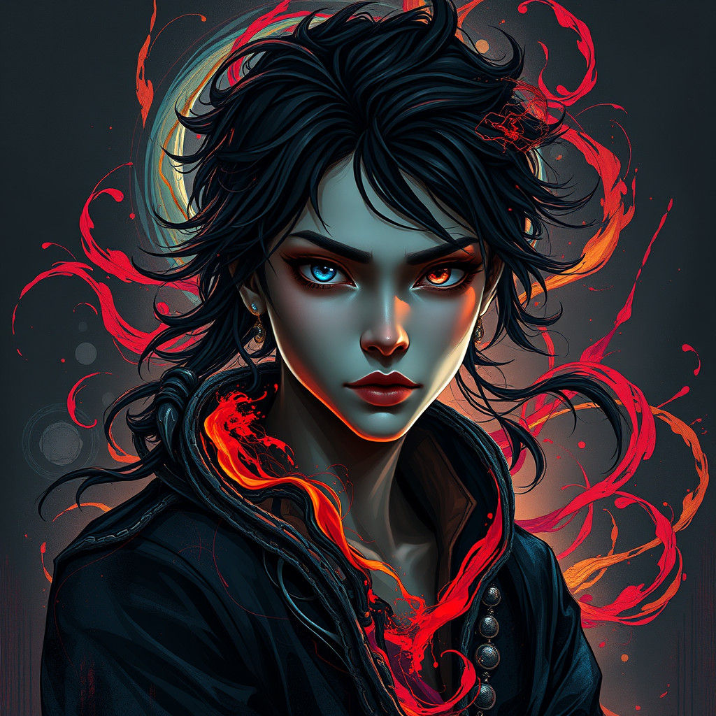 Emotive Portrait in Dark Fantasy Art Nouveau Style