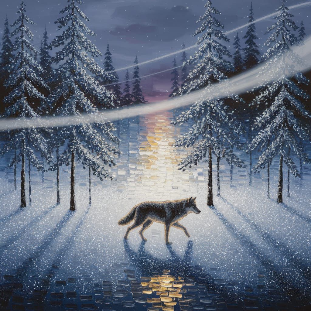 Winter Pine Forest in Impasto Oil Painting