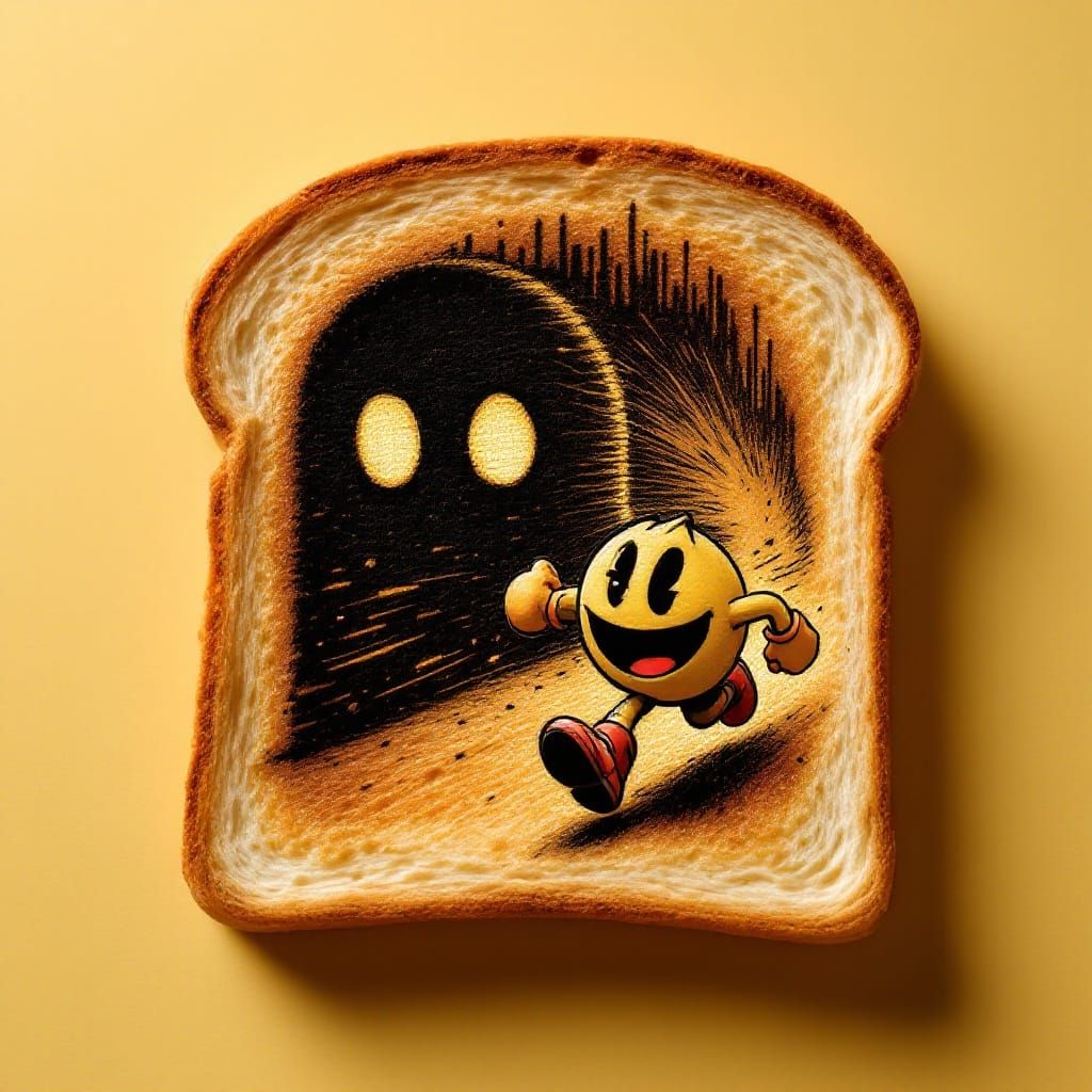 Toast Art: Pac-Man in Pyrography Style