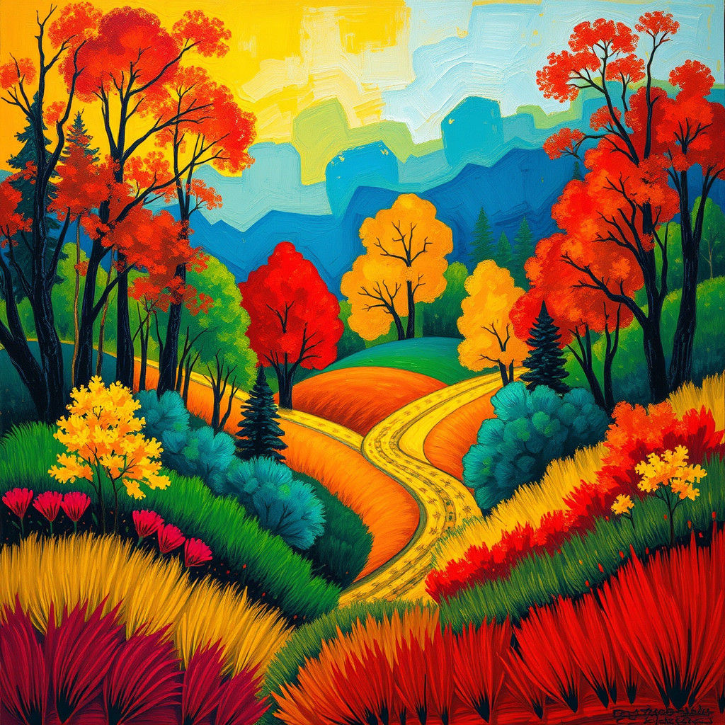 Abstract Woodland Scene in Expressionist Style