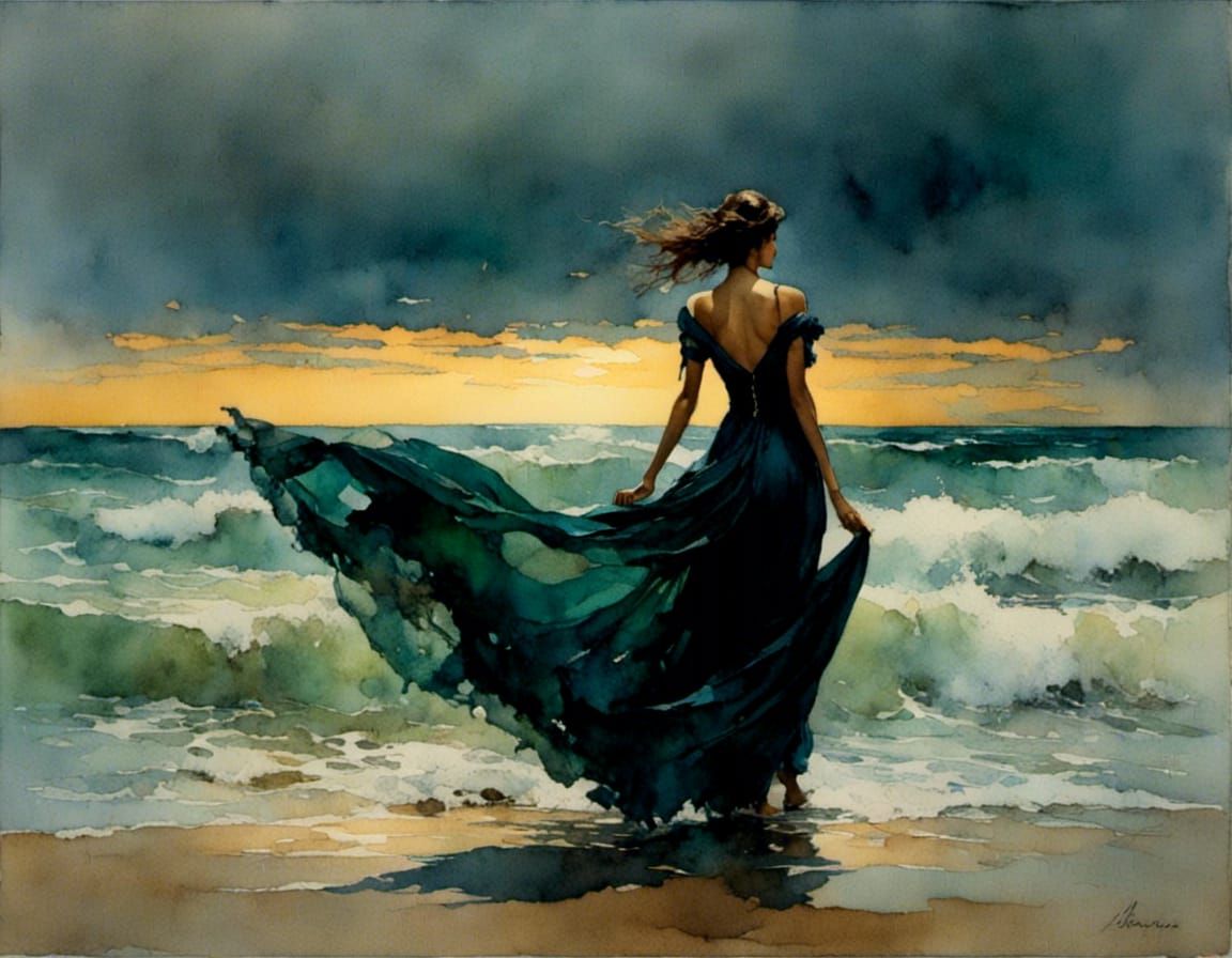 Resilient Woman Holding On in Watercolor Style