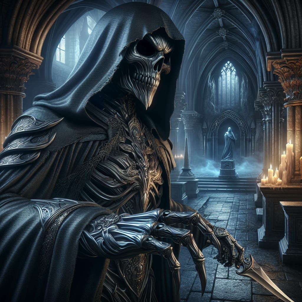 Grim Reaper in Gothic Setting: Digital Illustration