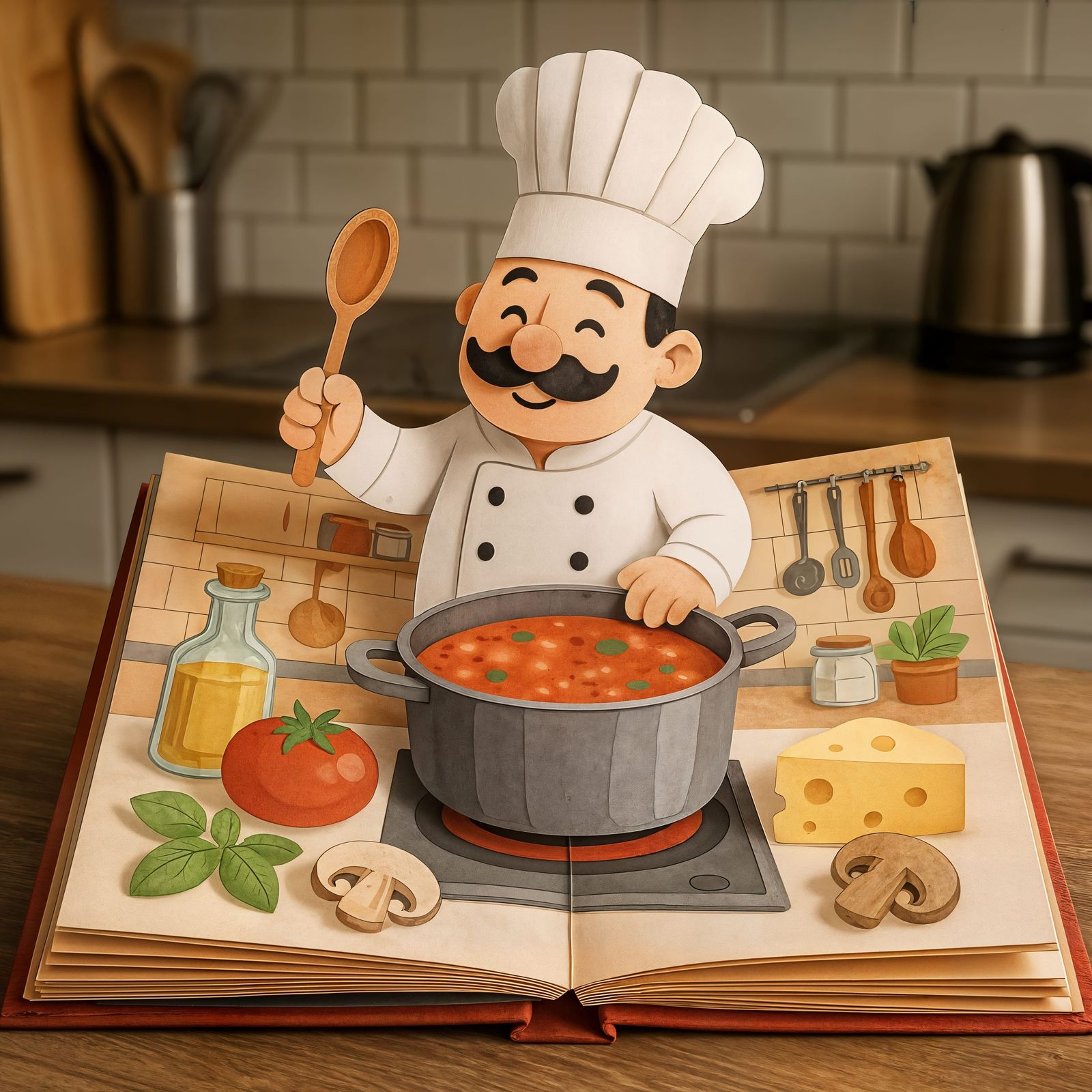 Cute Paper Chef in Pop-Up Book CGI