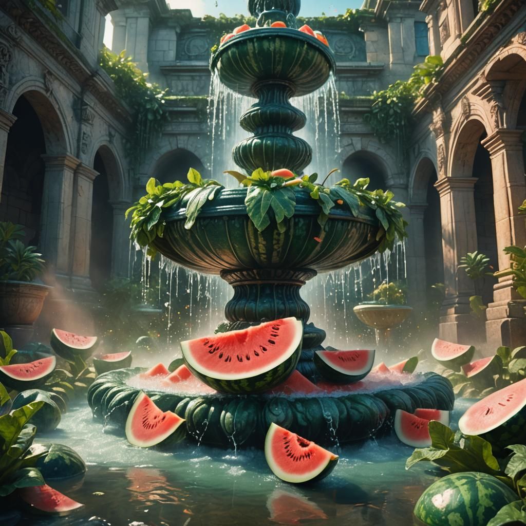 Crushed Watermelons in a Fantastical Fountain