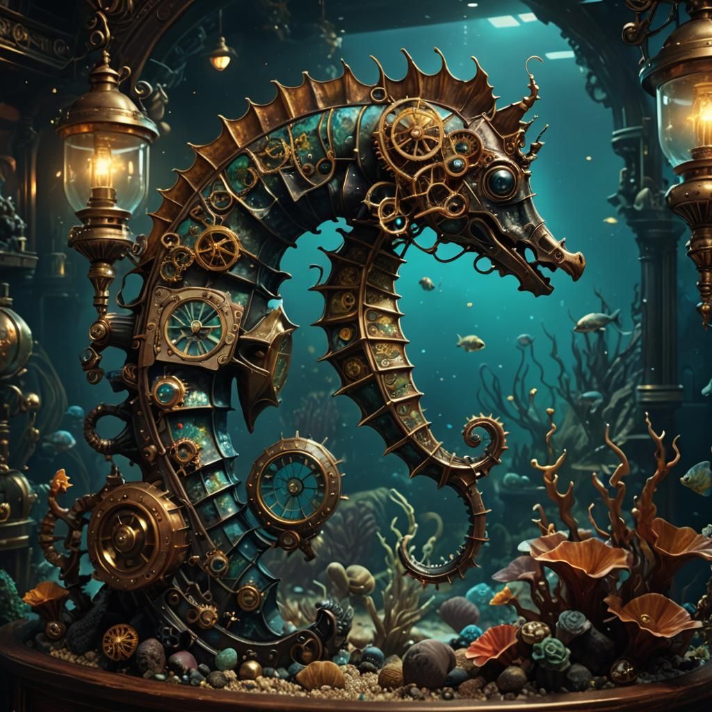 Steampunk Seahorse Aquarium Concept Art