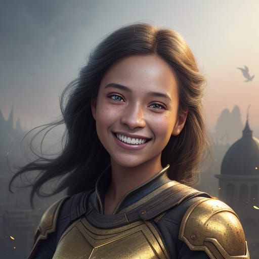 Joyful Girl Receives Surprise Gift in Golden Hour Matte Pain...