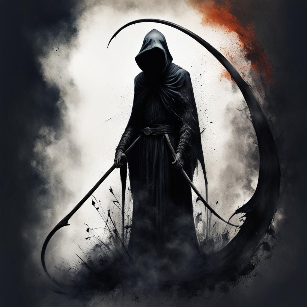 Gothic Reaper Ink Painting in Multiple Exposure Art