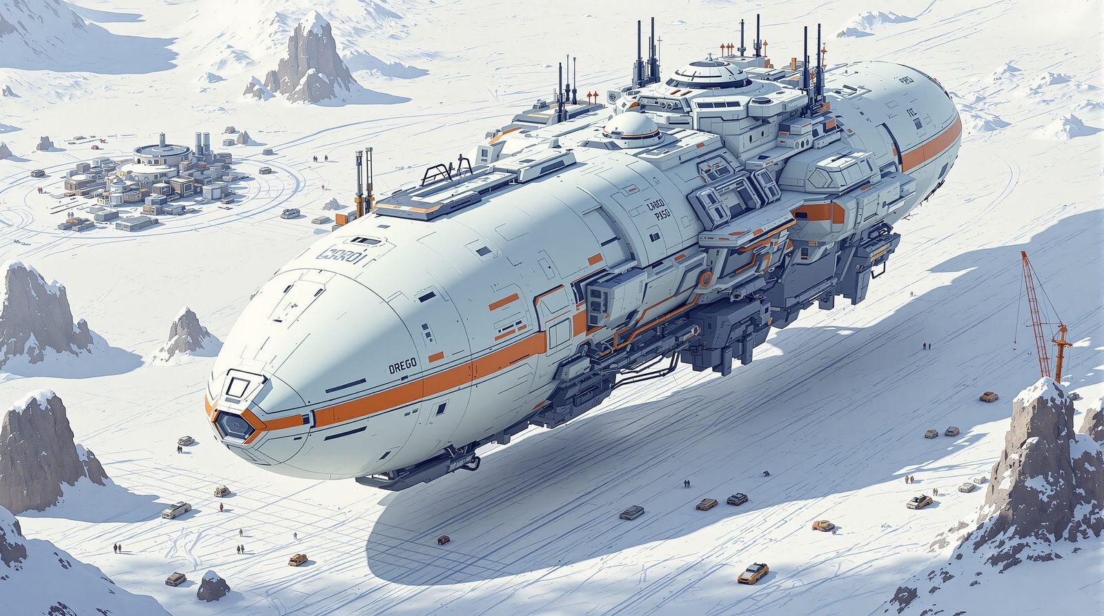 Massive Cargo Spaceship Lands on Frozen Planet