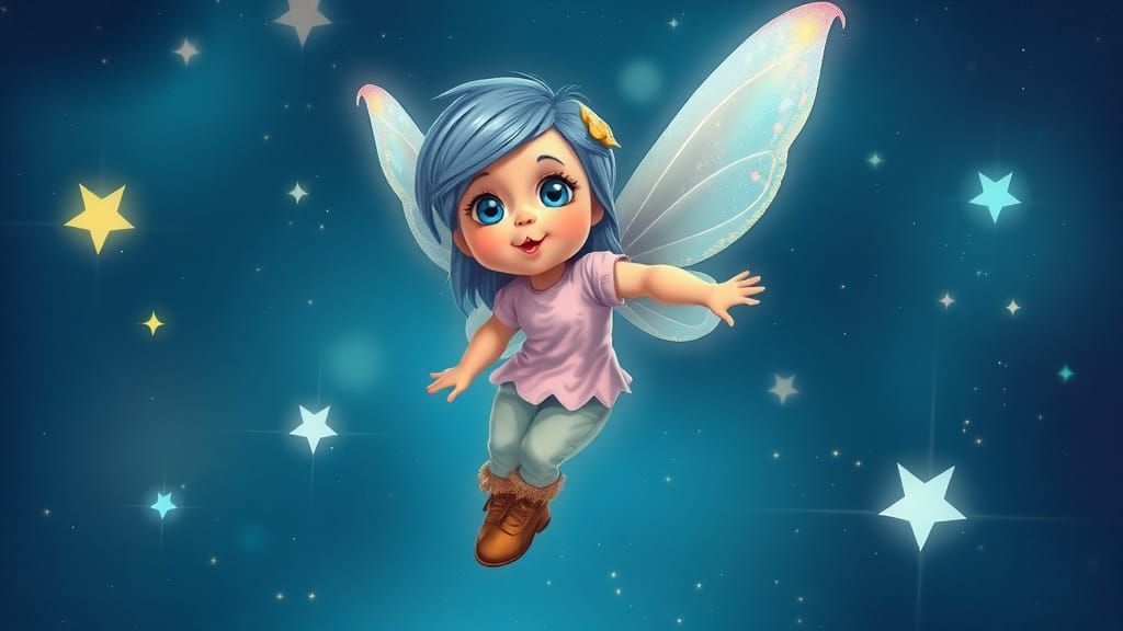 Baby Fairy Soaring Through Starry Sky