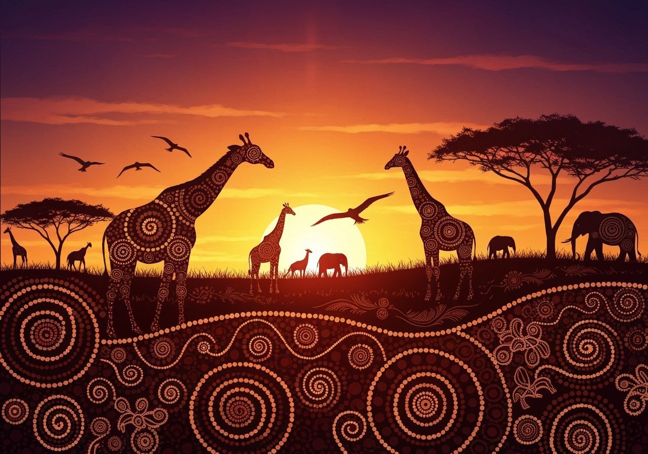 Savanna Sunset in Aboriginal Art Style