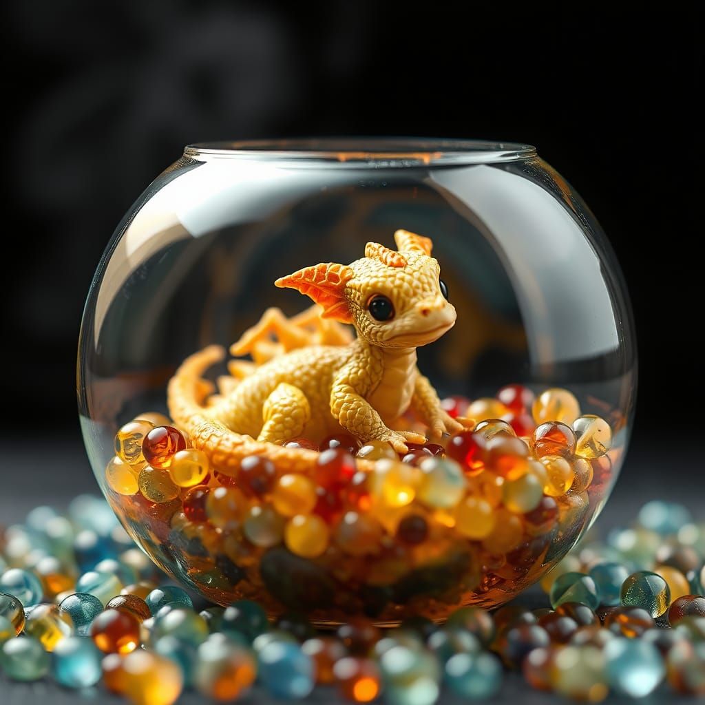 Miniature Dragon in Molten Glass Box