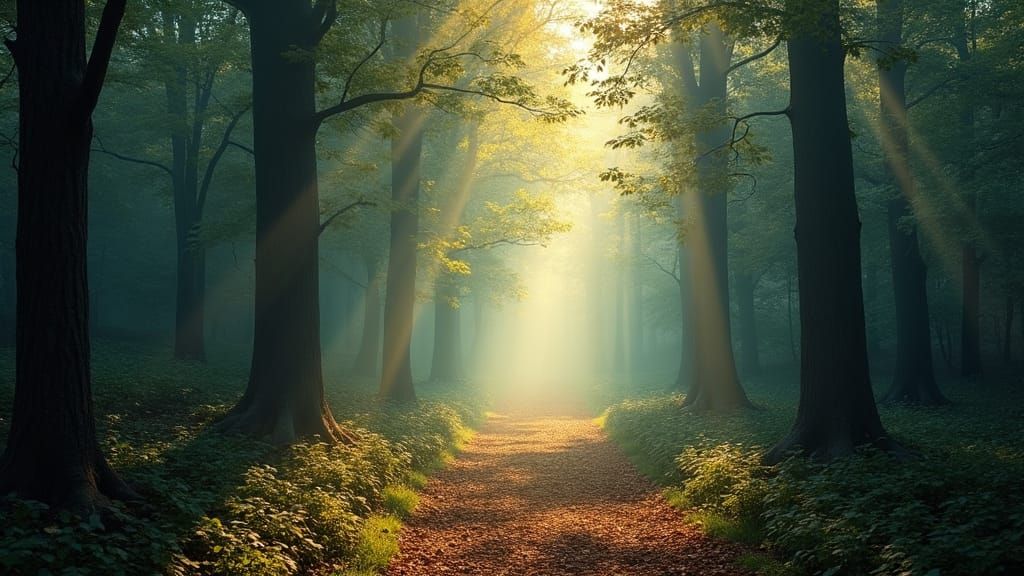 Enchanted Forest Path with Floating Lights