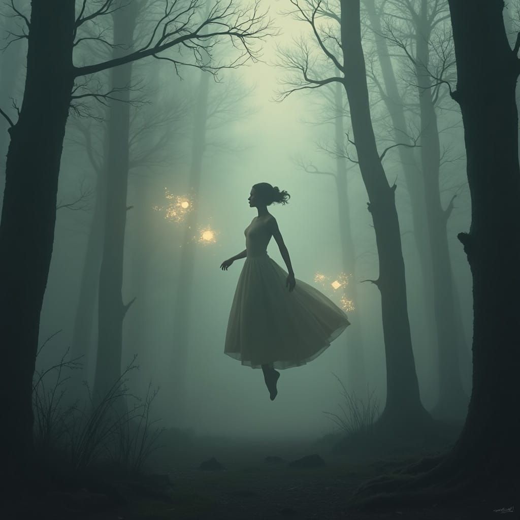 Mystical Fog Maiden in Retrofuturistic Style