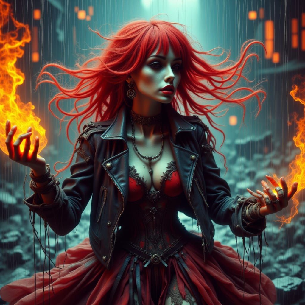 Cyberpunk Fairy Witch Queen in Neon Battlefield