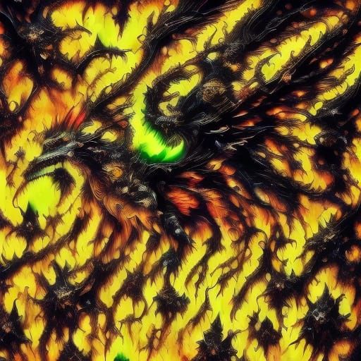 Surreal Skull with Sword and Crown as Oil Gouache