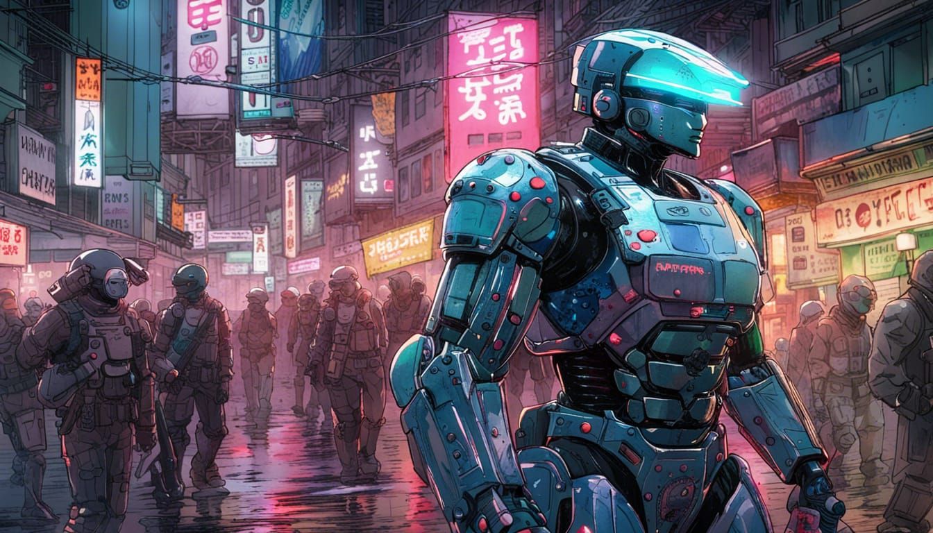 Robocop as Anime in Vibrant Digital Art Style