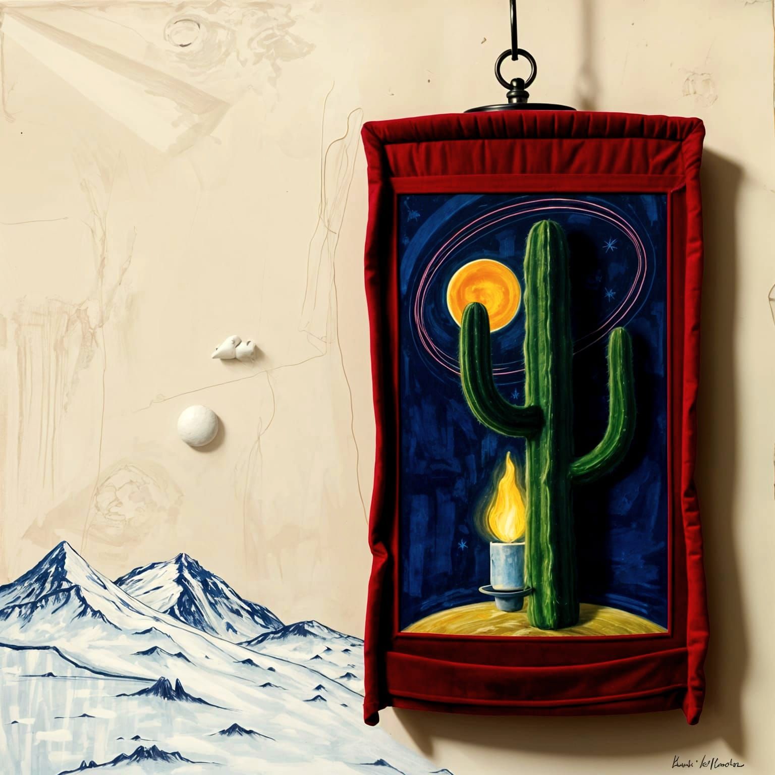 Lantern in Basquiat and Beksiński Style